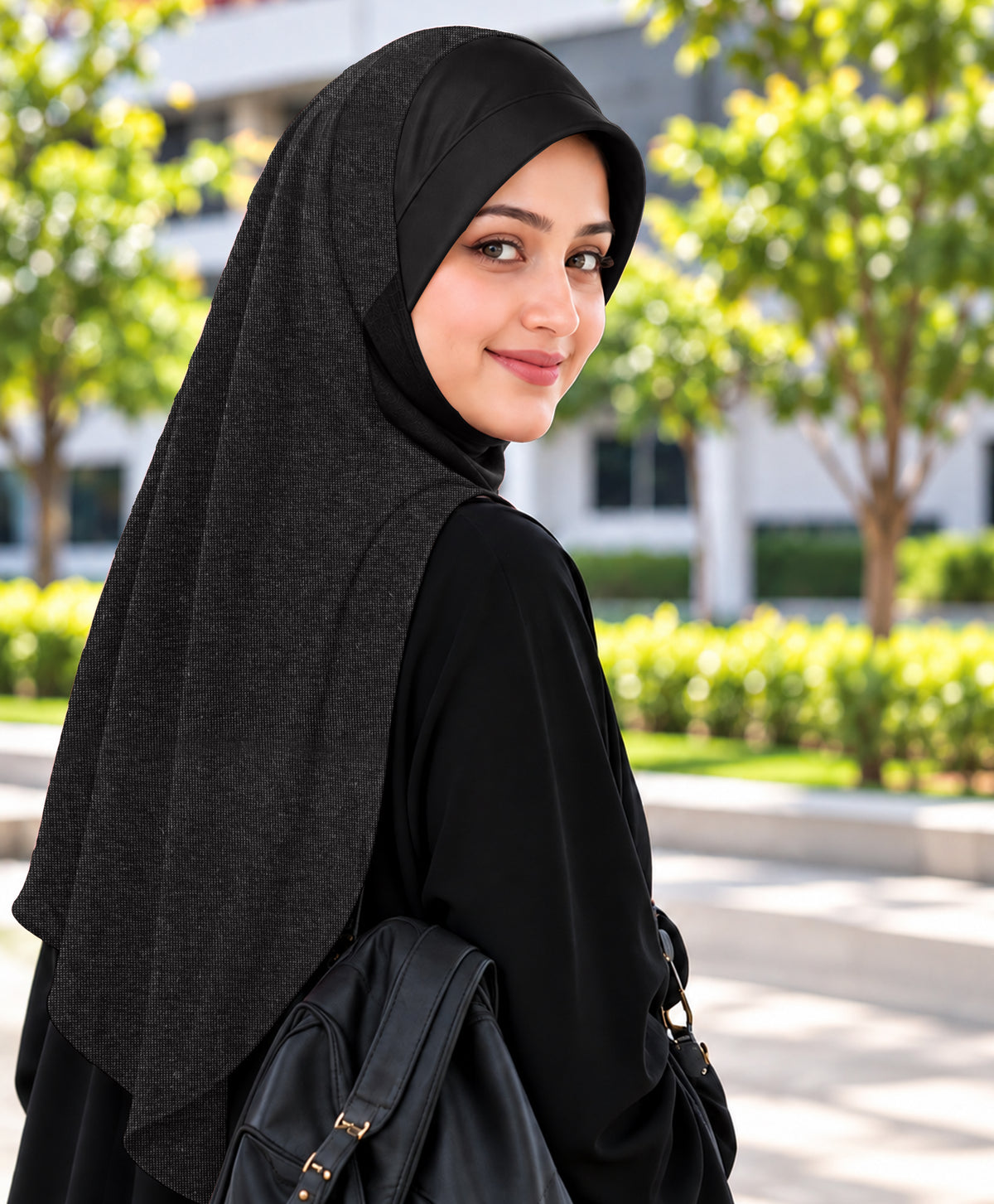 MEHAR Faeezah DD Dual-Texture Hijab for Women - Black / Chocolate / Formal Grey