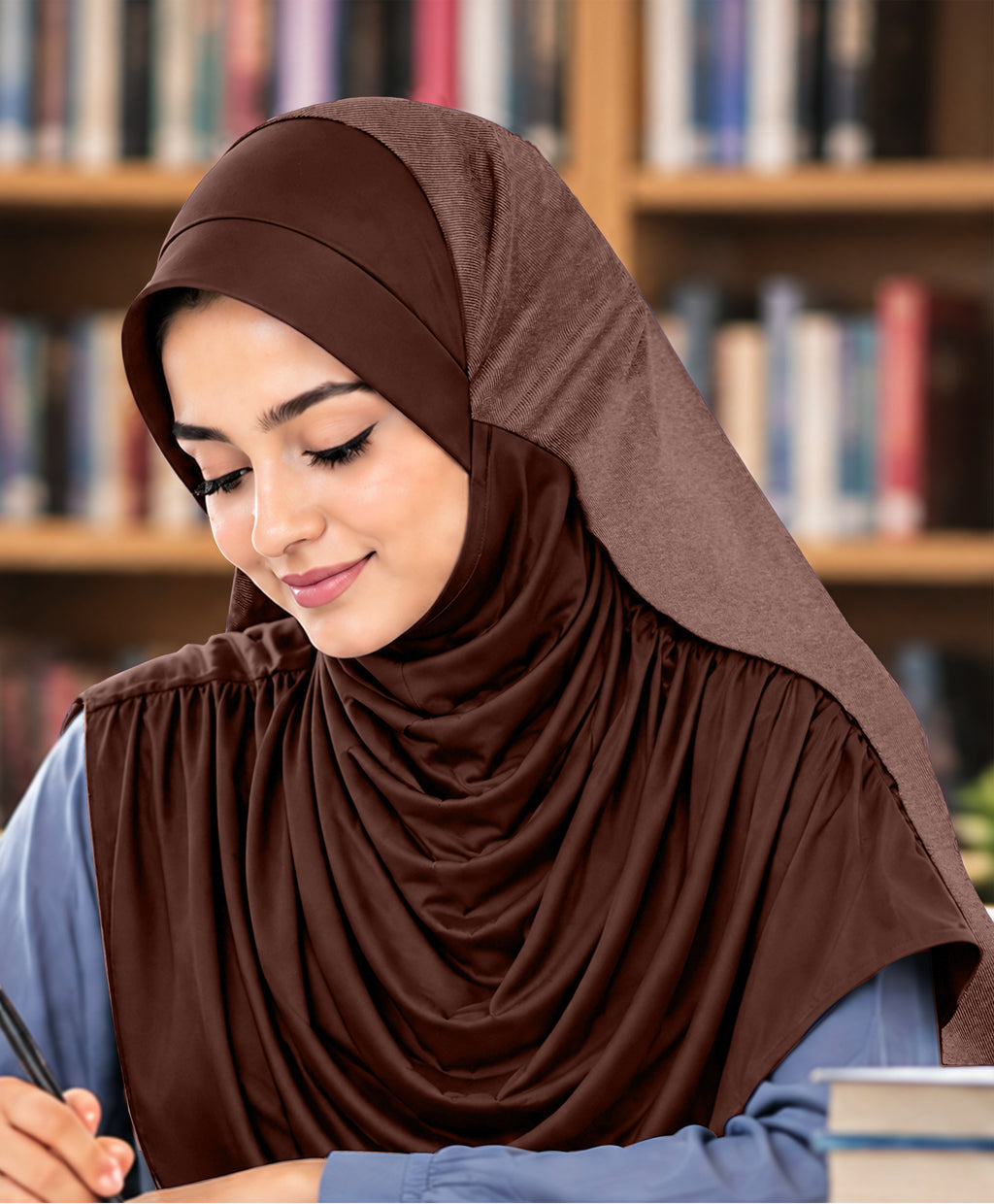 MEHAR Faeezah DD Dual-Texture Hijab for Women - Black / Chocolate / Formal Grey