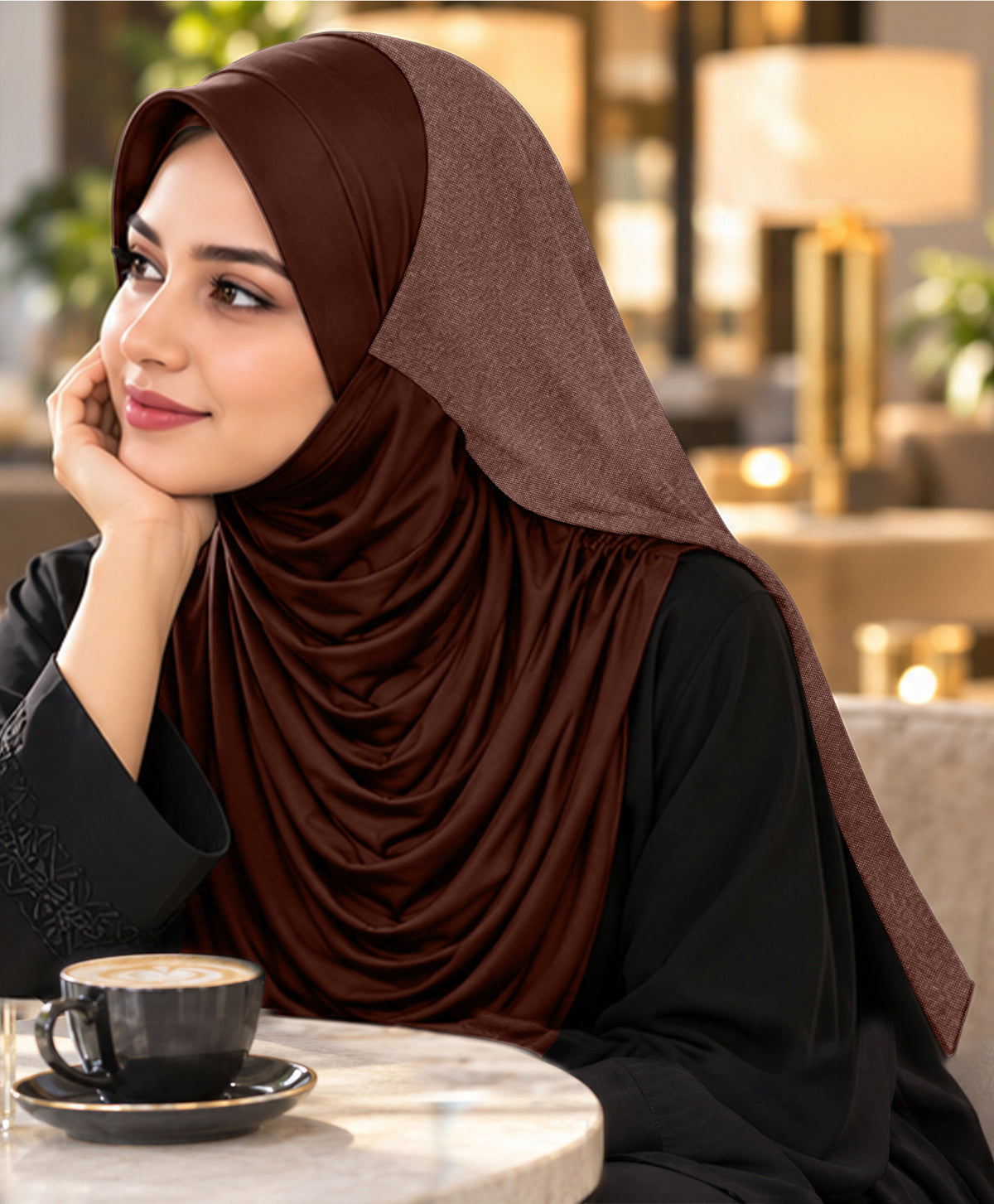 MEHAR Faeezah DD Dual-Texture Hijab for Women - Black / Chocolate / Formal Grey