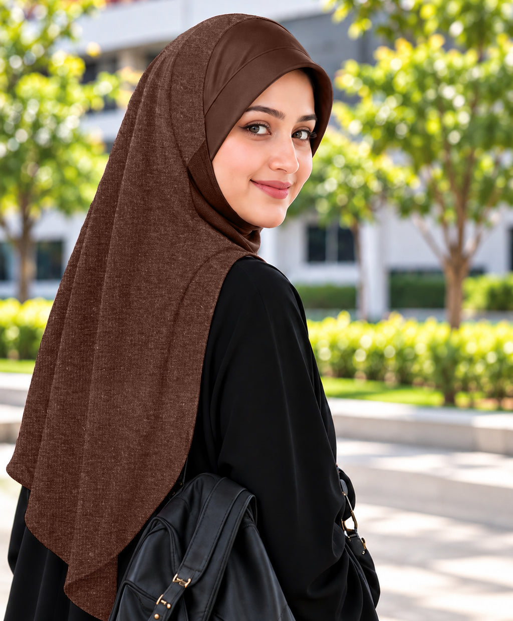 MEHAR Faeezah DD Dual-Texture Hijab for Women - Black / Chocolate / Formal Grey