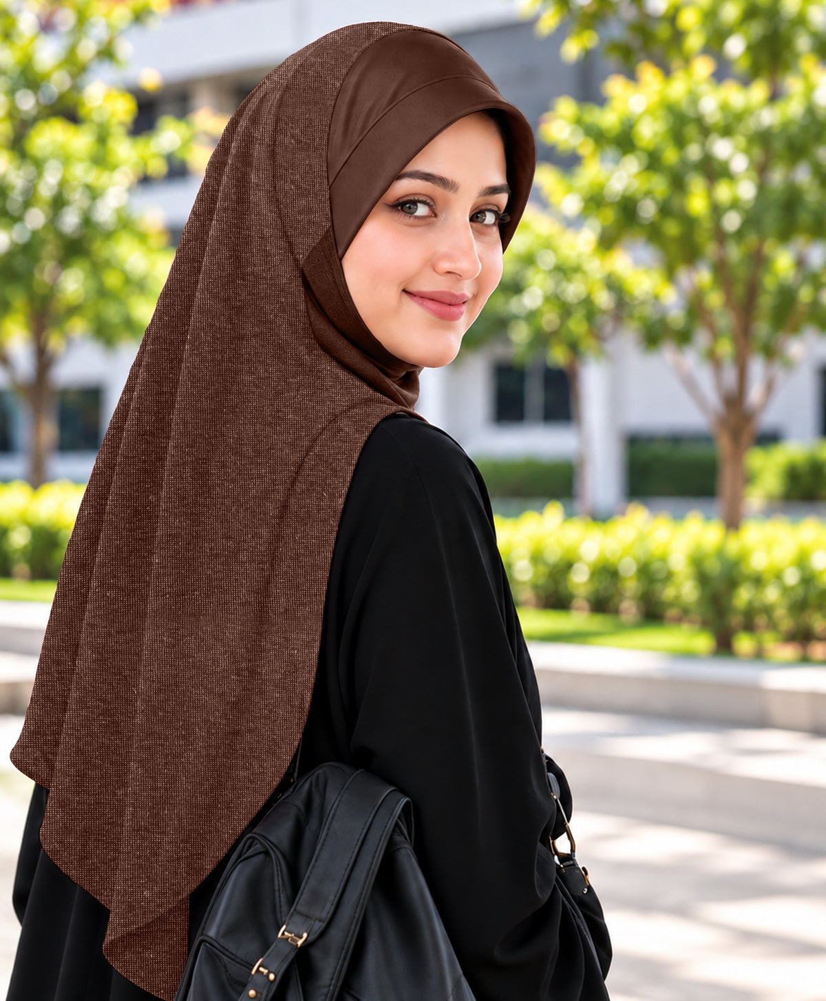 MEHAR Faeezah DD Dual-Texture Hijab for Women - Black / Chocolate / Formal Grey