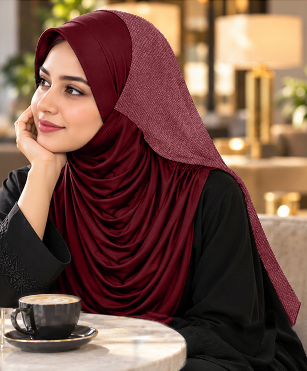 MEHAR Faeezah DD Dual-Texture Hijab for Women - Black / Chocolate / Formal Grey