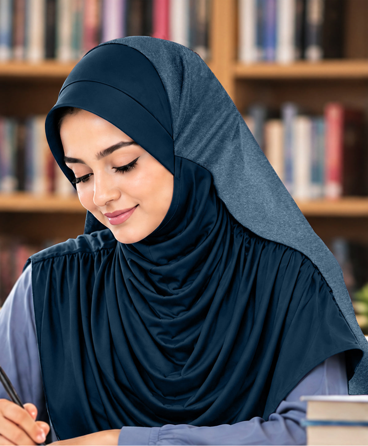 MEHAR Faeezah DD Dual-Texture Hijab for Women - Black / Chocolate / Formal Grey