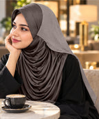 MEHAR Faeezah DD Dual-Texture Hijab for Women - Black / Chocolate / Formal Grey