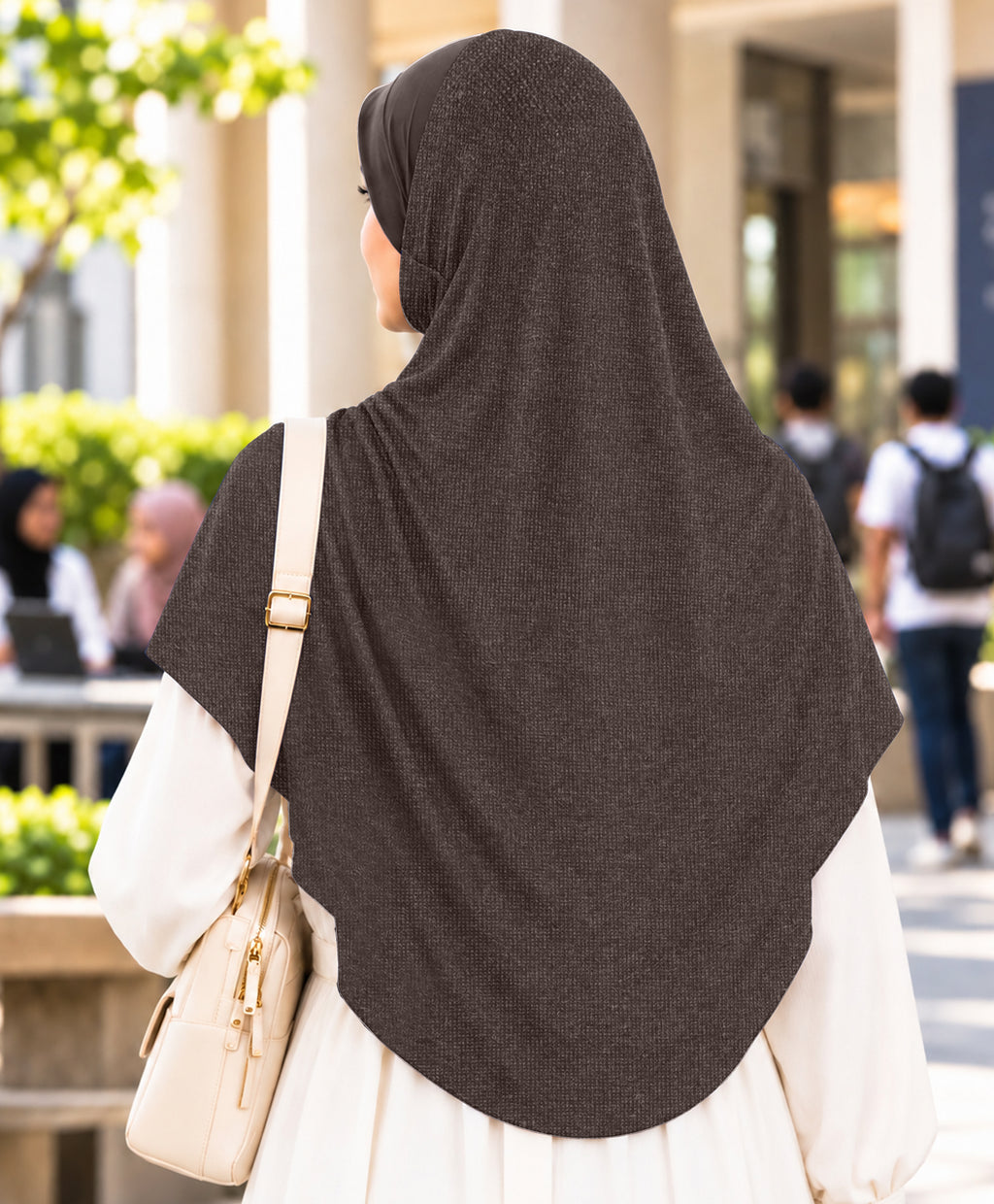 MEHAR Faeezah DD Dual-Texture Hijab for Women - Black / Chocolate / Formal Grey