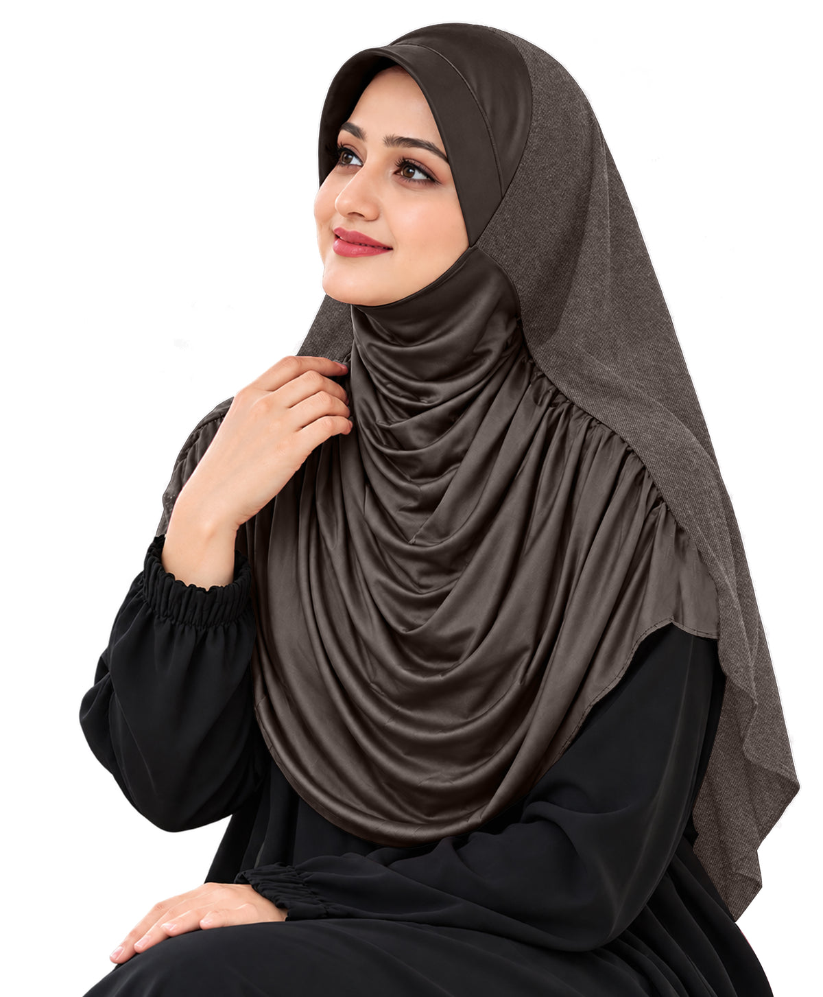 MEHAR Faeezah DD Dual-Texture Hijab for Women - Black / Chocolate / Formal Grey