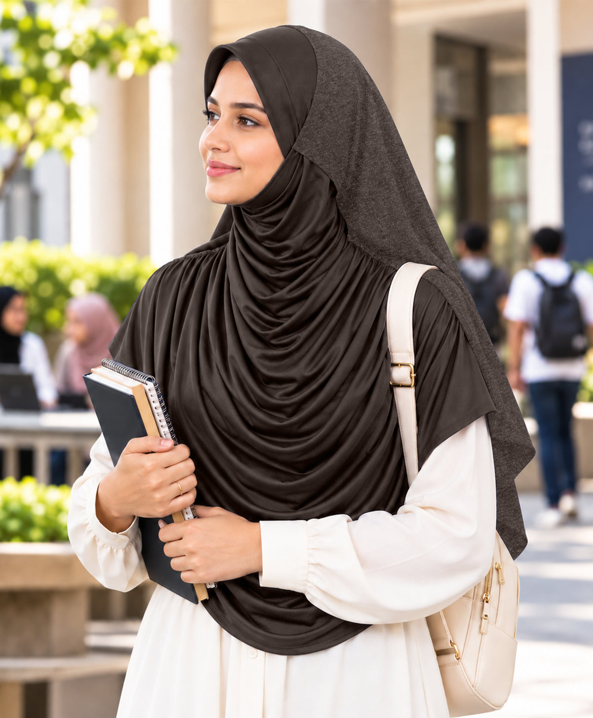 MEHAR Faeezah DD Dual-Texture Hijab for Women - Black / Chocolate / Formal Grey