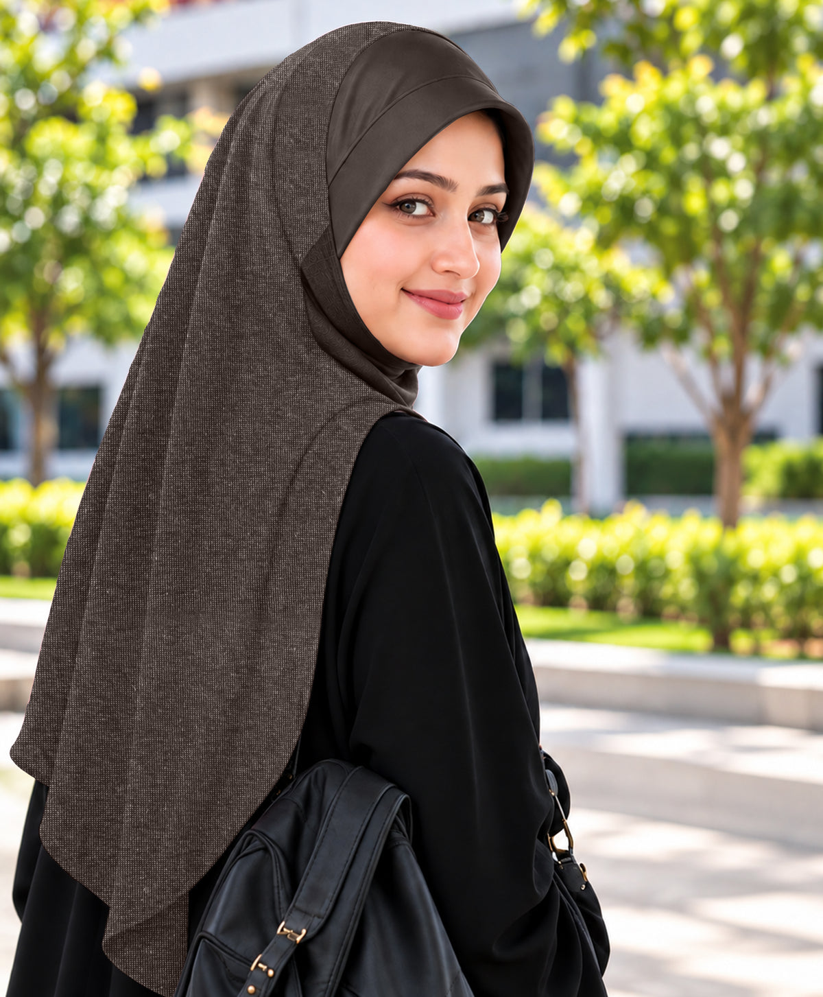MEHAR Faeezah DD Dual-Texture Hijab for Women - Black / Chocolate / Formal Grey