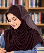 MEHAR Faeezah DD Dual-Texture Hijab for Women - Black / Chocolate / Formal Grey