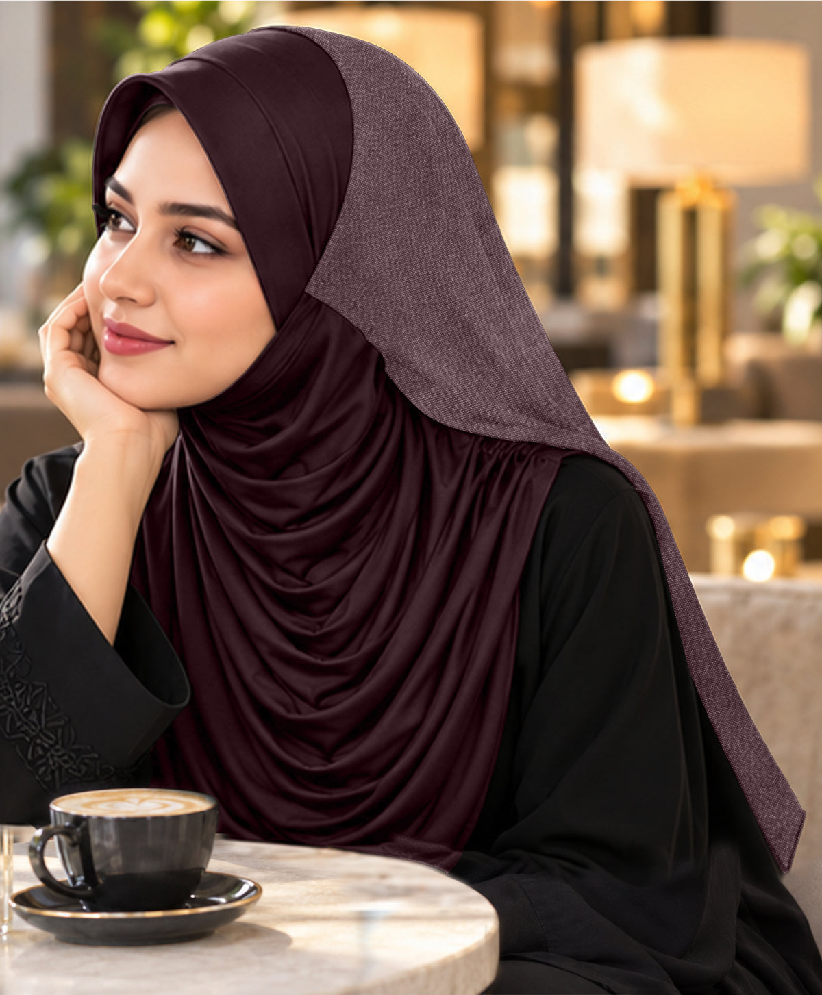 MEHAR Faeezah DD Dual-Texture Hijab for Women - Black / Chocolate / Formal Grey