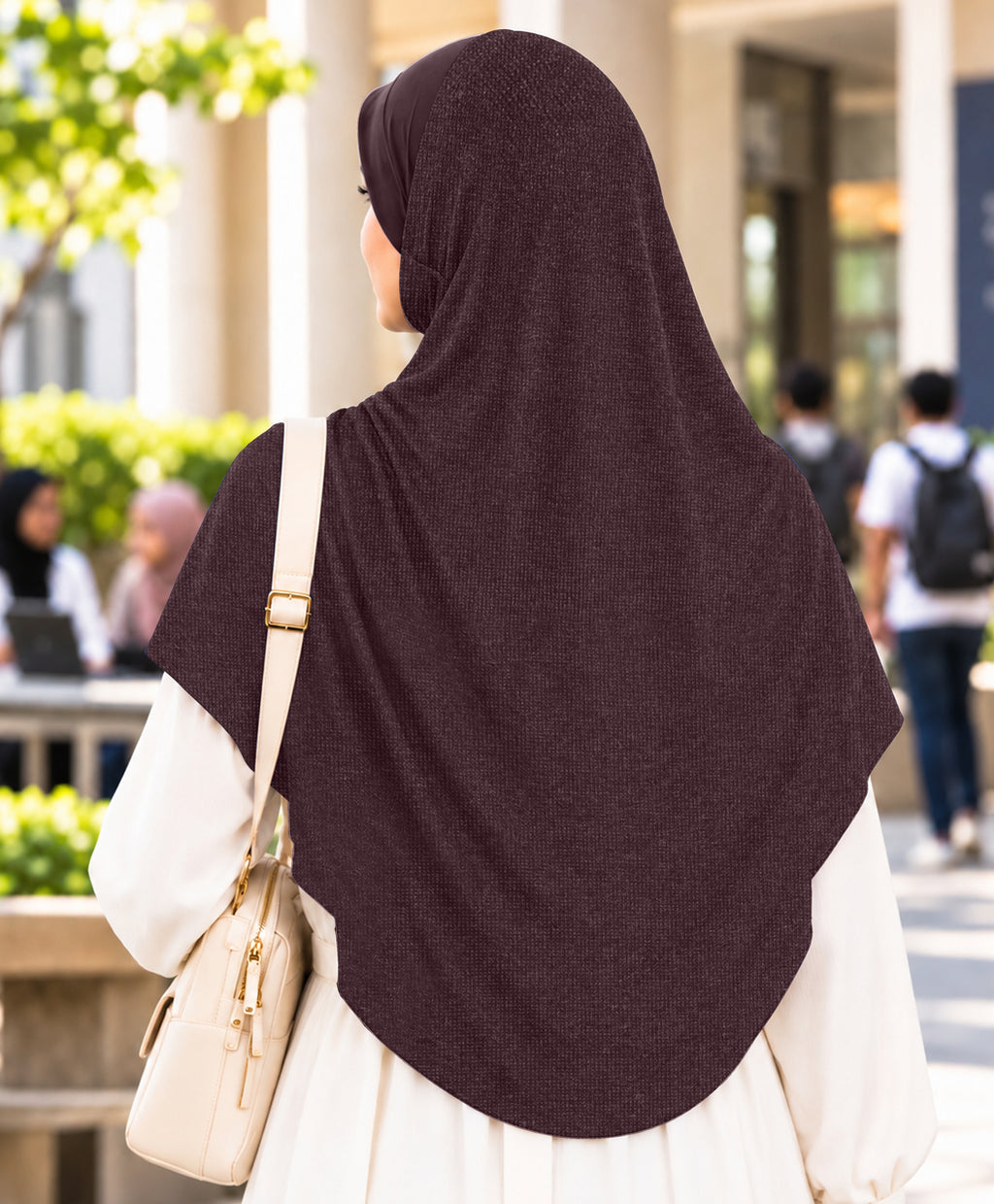 MEHAR Faeezah DD Dual-Texture Hijab for Women - Black / Chocolate / Formal Grey