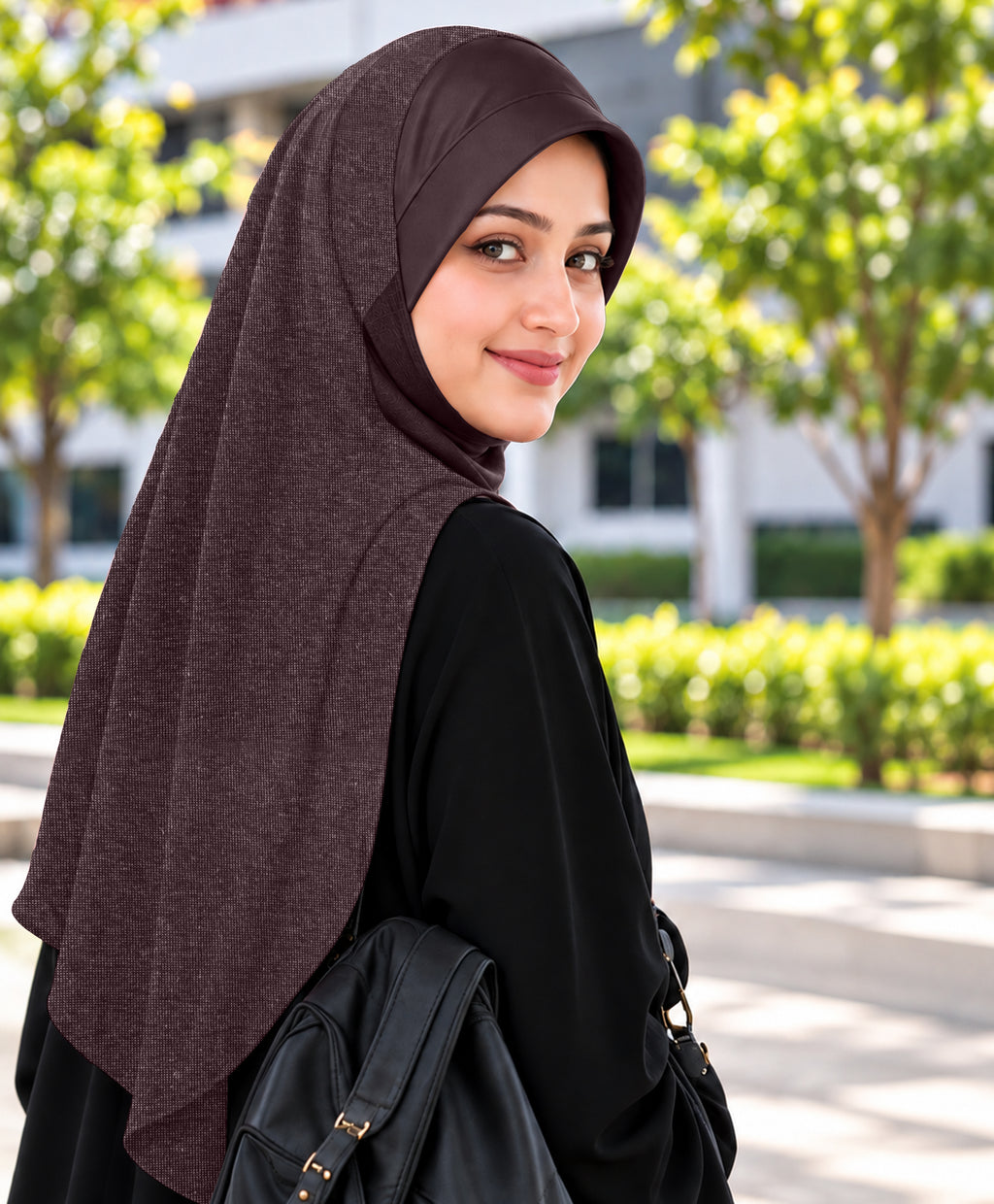 MEHAR Faeezah DD Dual-Texture Hijab for Women - Black / Chocolate / Formal Grey