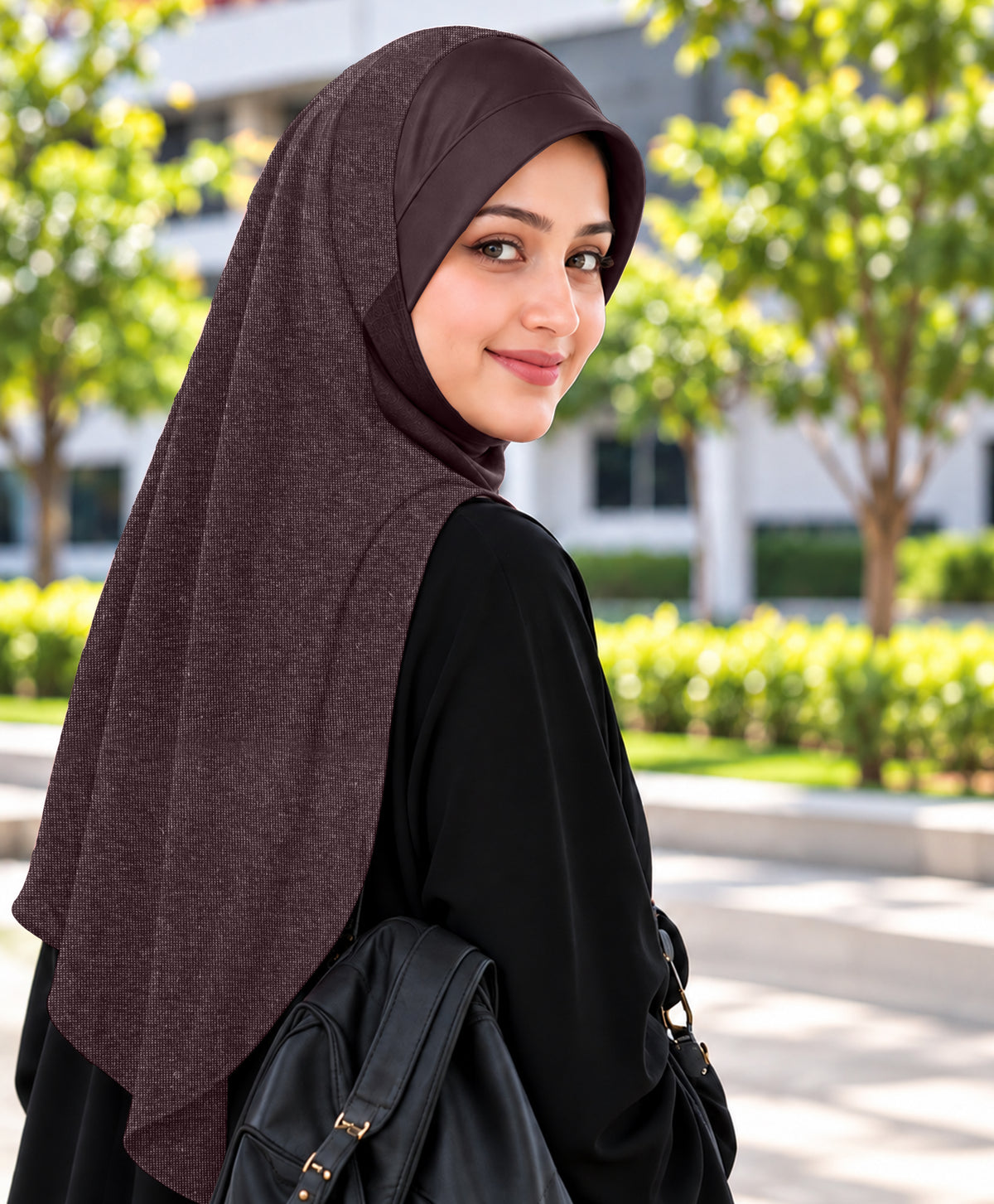 MEHAR Faeezah DD Dual-Texture Hijab for Women - Black / Chocolate / Formal Grey