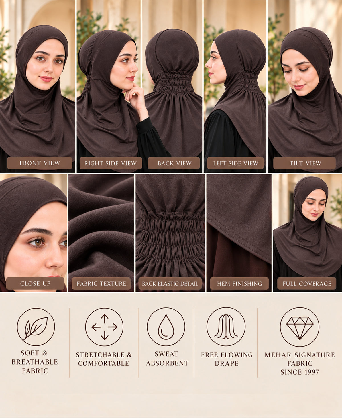 [PILOT] MEHAR HIJAB Najla Ninja Cap for Women - Bamboo Modal Lycra, 6 Neutral Shades