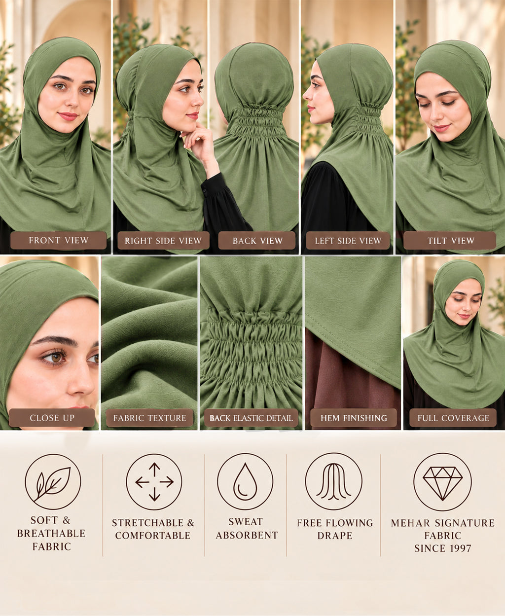 [PILOT] MEHAR HIJAB Najla Ninja Cap for Women - Bamboo Modal Lycra, 6 Neutral Shades