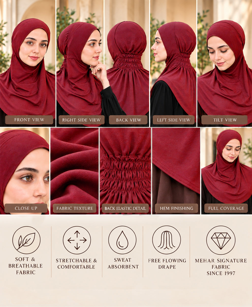 [PILOT] MEHAR HIJAB Najla Ninja Cap for Women - Bamboo Modal Lycra, 6 Neutral Shades