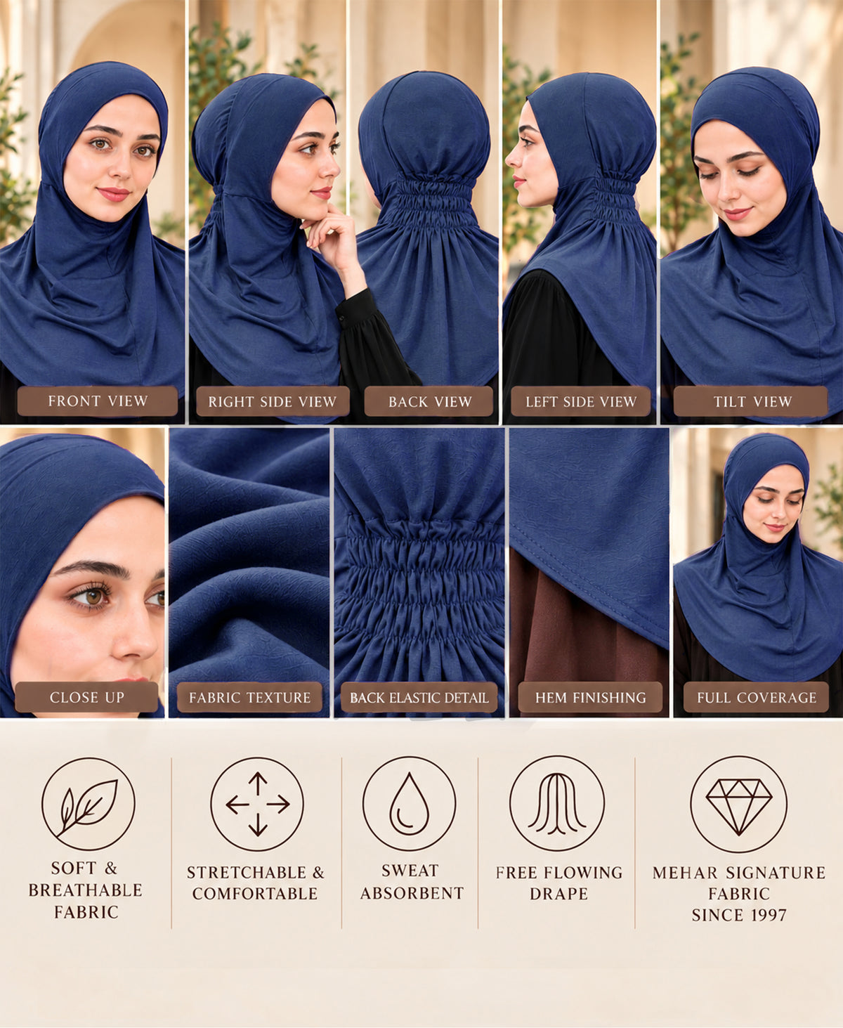 [PILOT] MEHAR HIJAB Najla Ninja Cap for Women - Bamboo Modal Lycra, 6 Neutral Shades