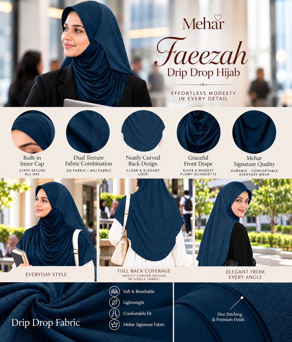 MEHAR Faeezah DD Dual-Texture Hijab for Women - Black / Chocolate / Formal Grey