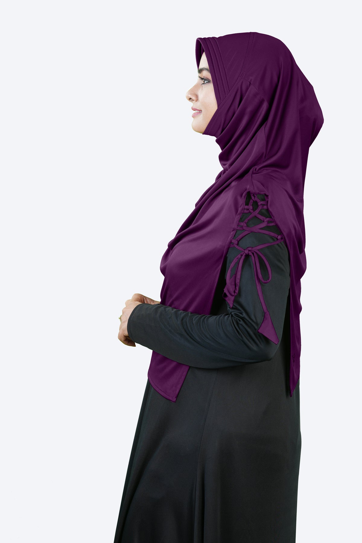 Mehar Famya Elegant Modest Hijab with Lace-Up Shoulder