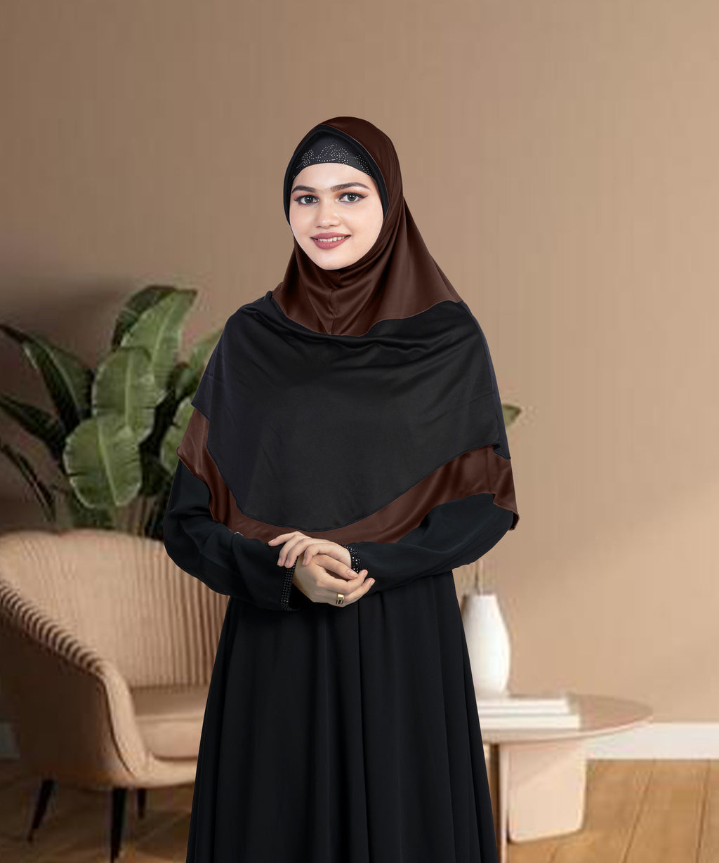 Mehar Dual-Tone Layered Elegance-Coverage-Comfort Razia Hijab
