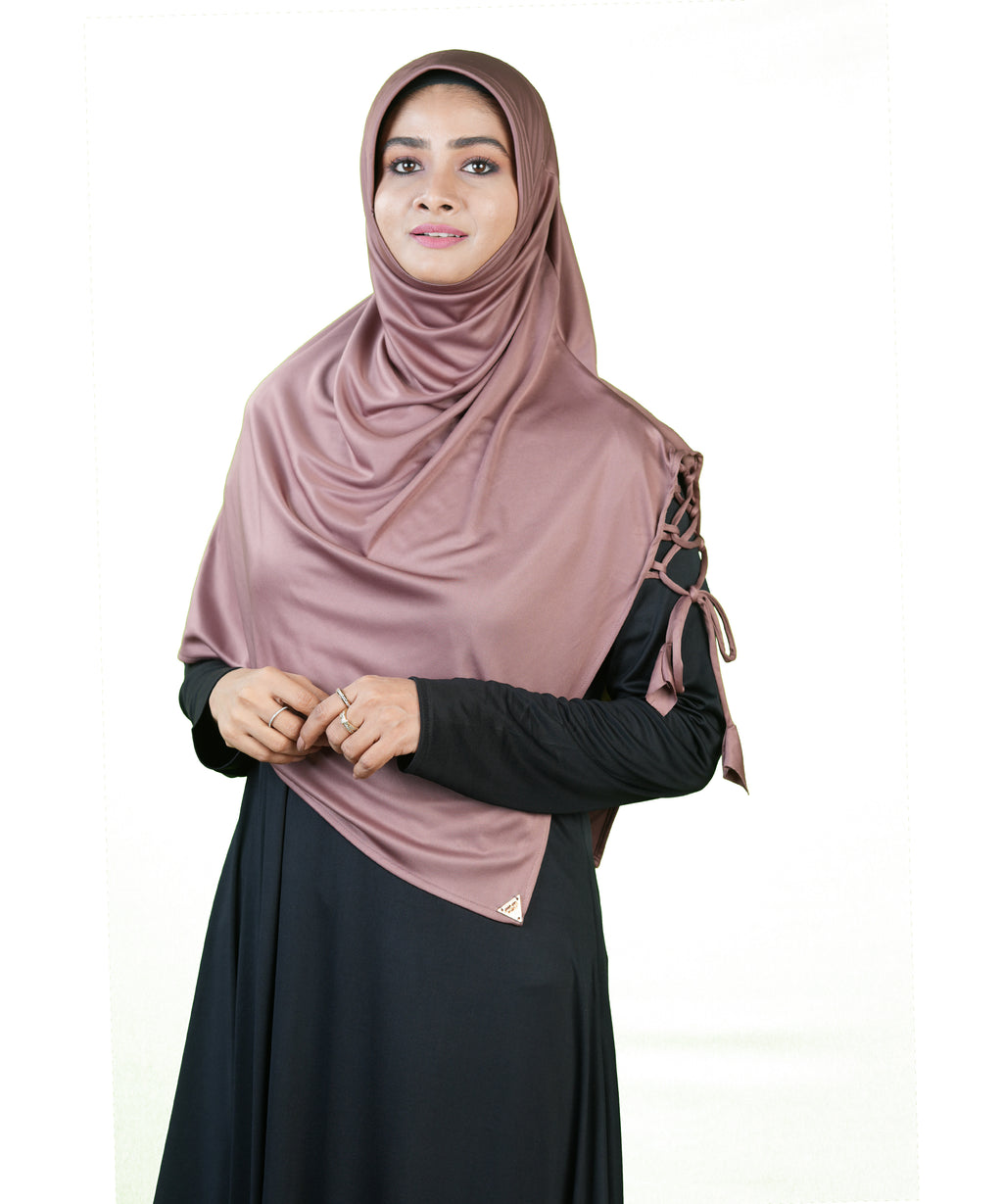 Famya Hijab Elegant Modest Hijab with Lace-Up Shoulder & Stone Embellishment