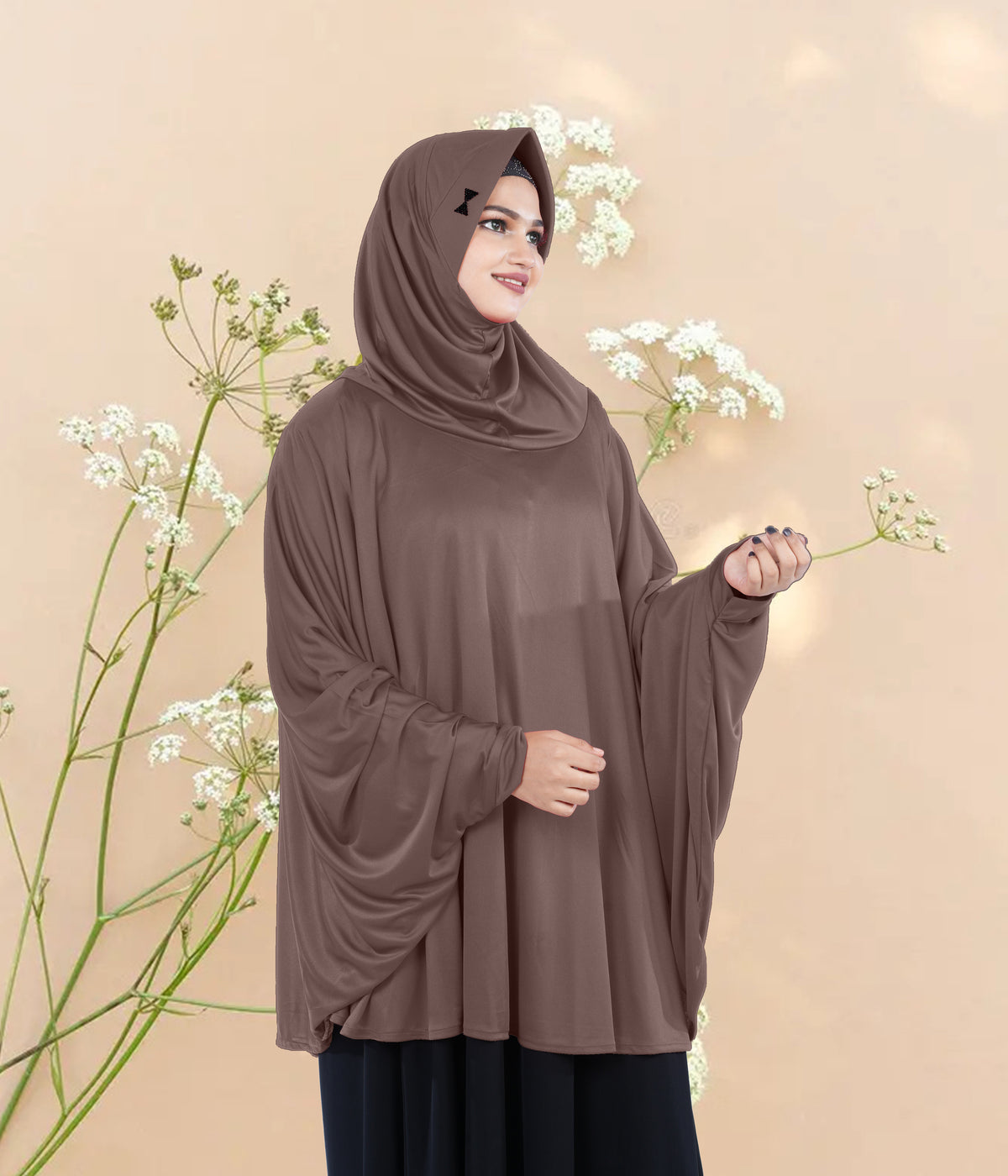 Women's Stylish Soft Rich Polyester Fabric Hanana Sleeve Hijab F Size