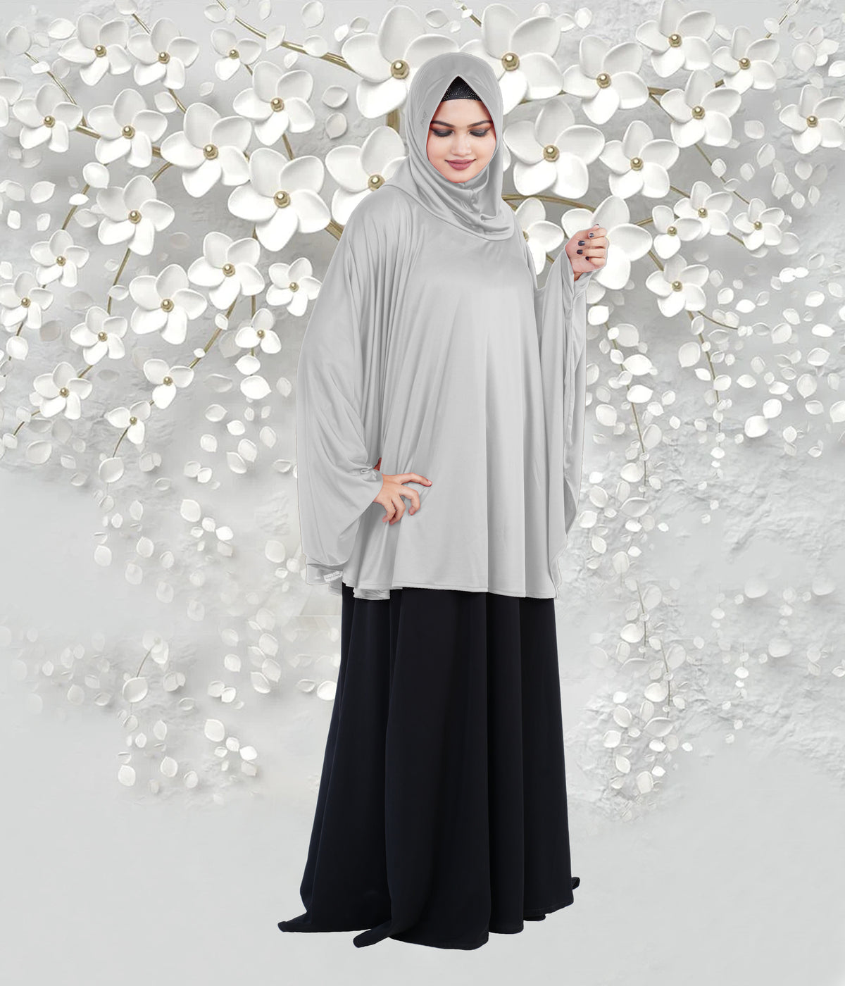 Women's Stylish Soft Rich Polyester Fabric Hanana Sleeve Hijab F Size