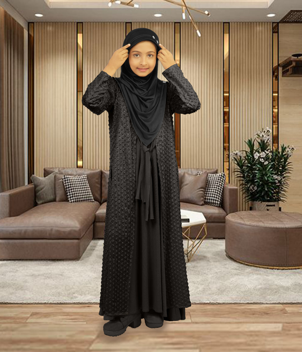 Mehar Hijab's Girls's 3 - Ps Abaya Set Elegant Look Fara Little Abaya