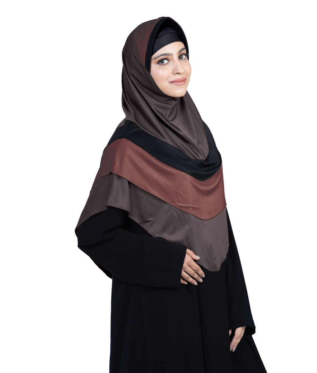 Dilsha Tri-Color Layered Hijab Elegant Modest Wear Soft Fabric Hijab