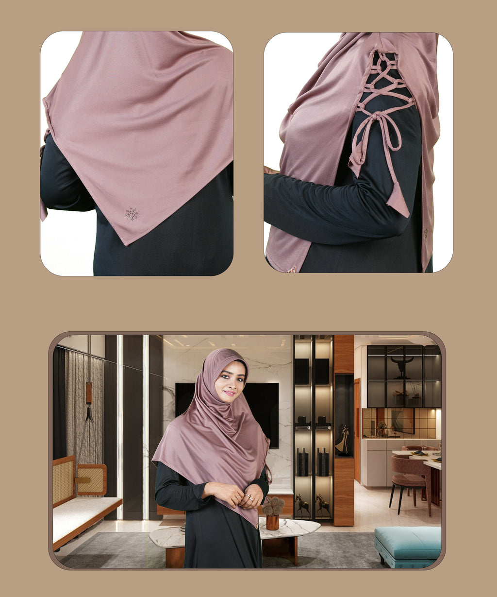 Famya Hijab Elegant Modest Hijab with Lace-Up Shoulder & Stone Embellishment