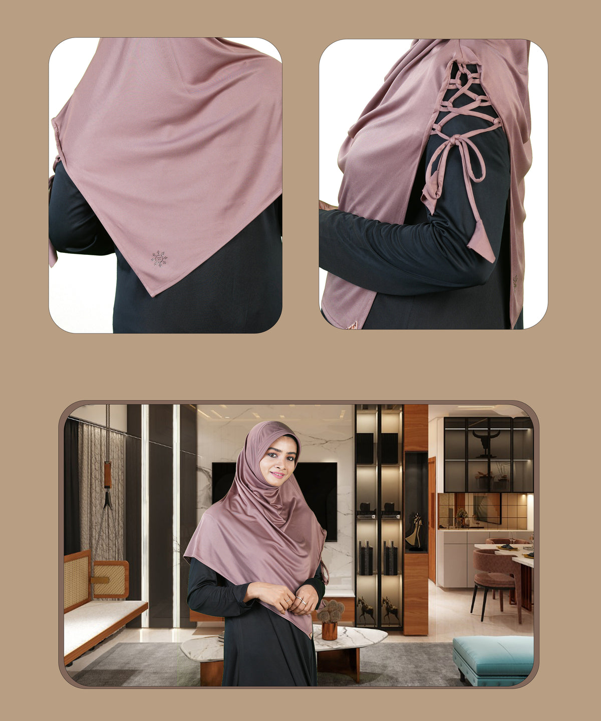 Famya Hijab Elegant Modest Hijab with Lace-Up Shoulder & Stone Embellishment