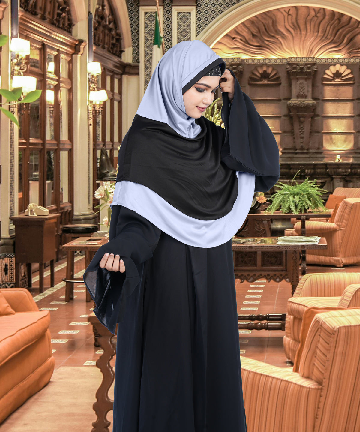 Mehar Dual-Tone Layered Elegance-Coverage-Comfort Razia Hijab