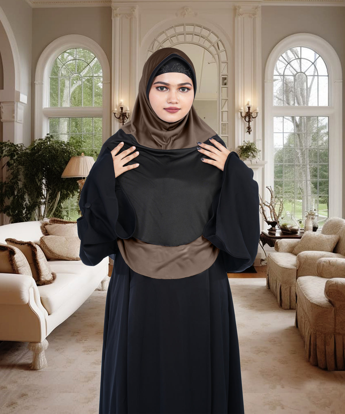 Mehar Dual-Tone Layered Elegance-Coverage-Comfort Razia Hijab