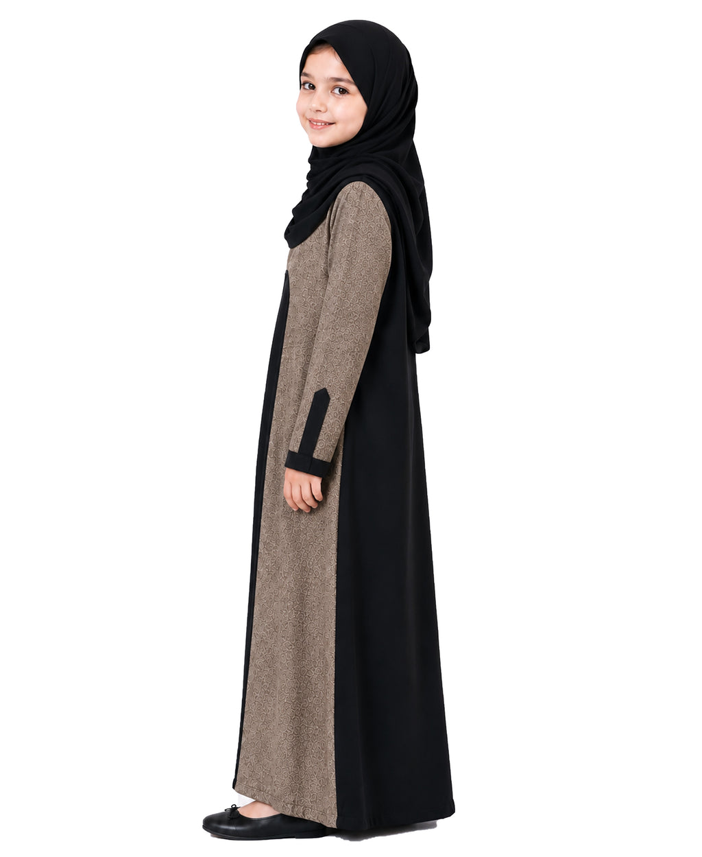Mehar Little Zarah Kids Abaya with Matching Shawl | Elegant Grain Design | Shoul