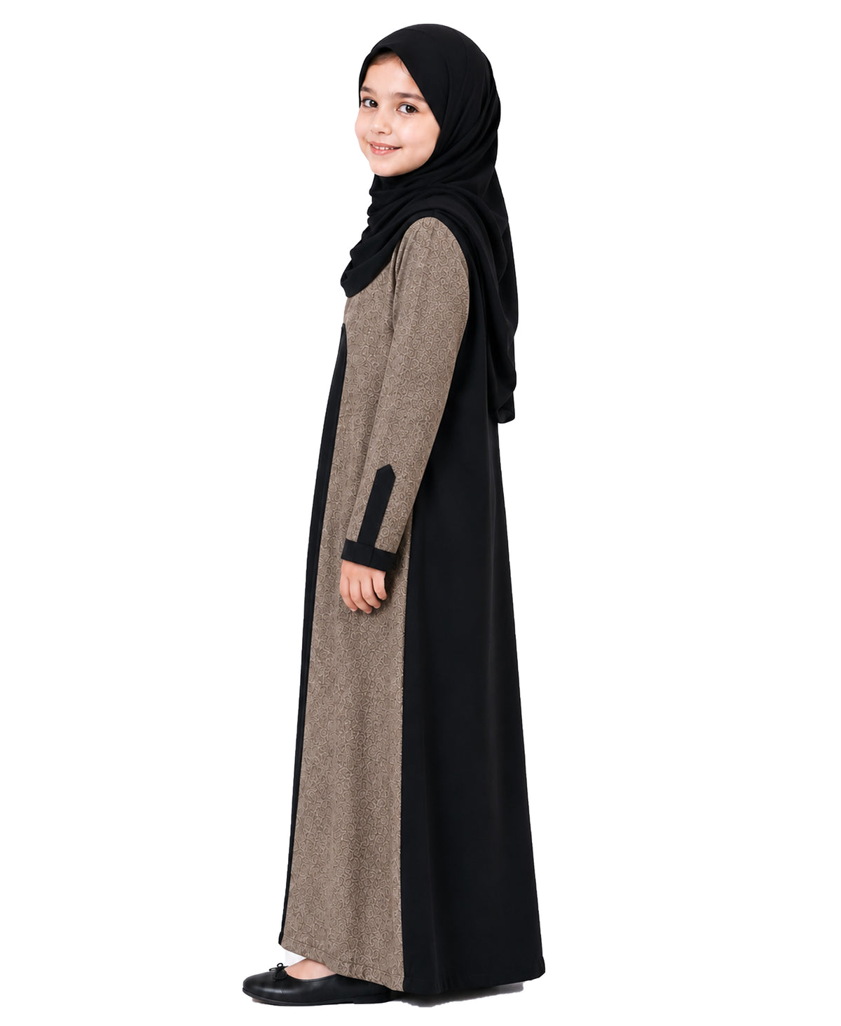 Mehar Little Zarah Kids Abaya with Matching Shawl | Elegant Grain Design | Shoul