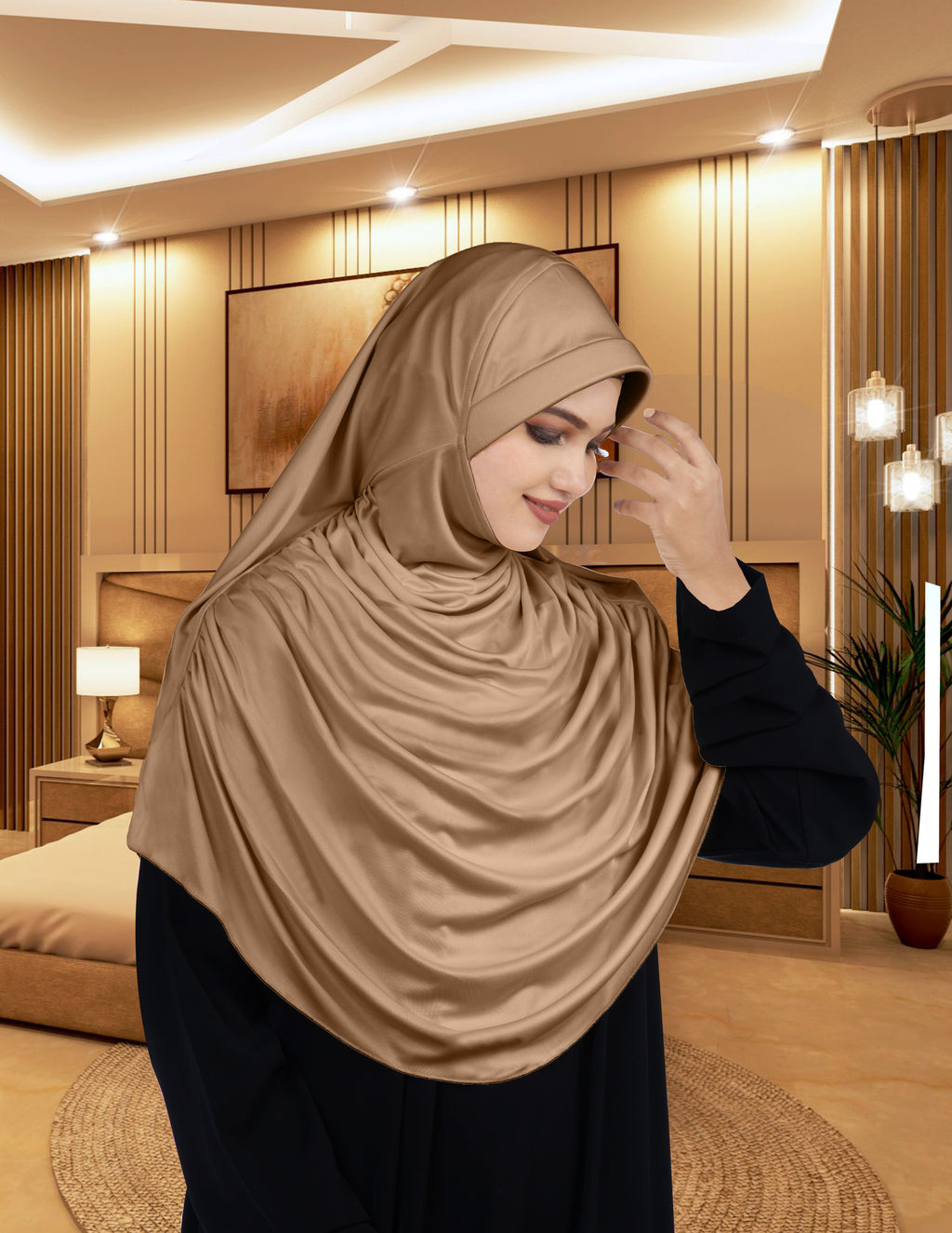 Modest Women's Fleeted Stylish Feel Good Fabric FAEEZAH Hijab Dark Wheat