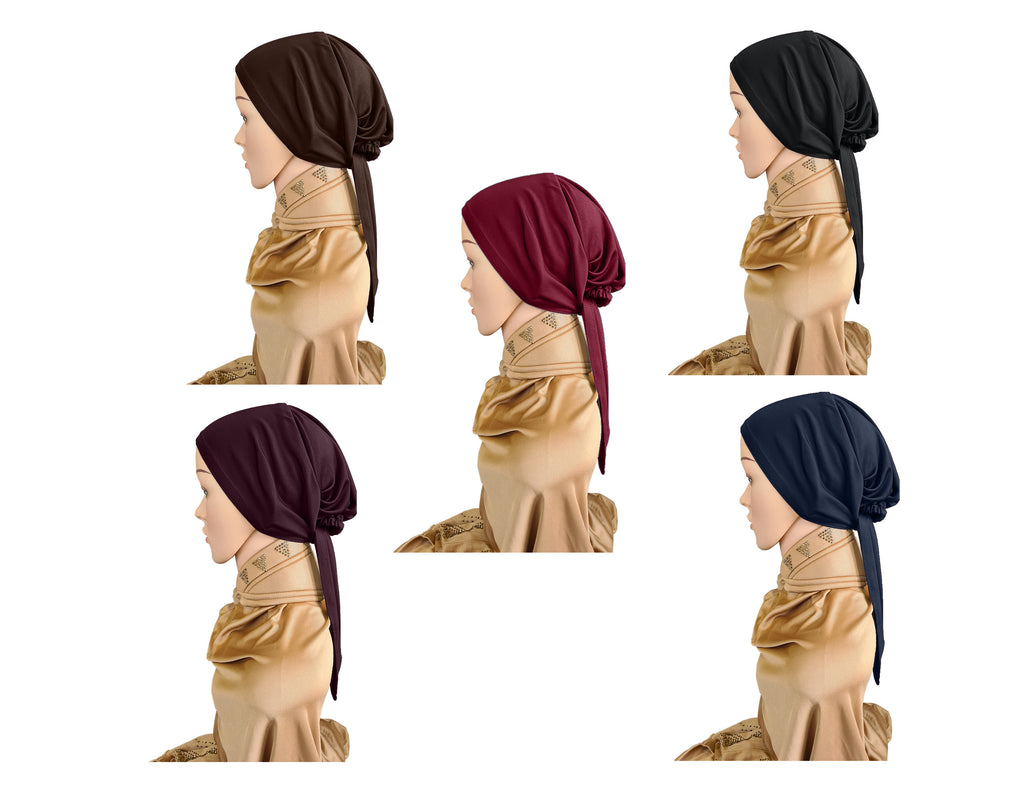 Mehar Malka T Cap – Tail Hijab Underscarf with Adjustable Back Tie | Pack of 5