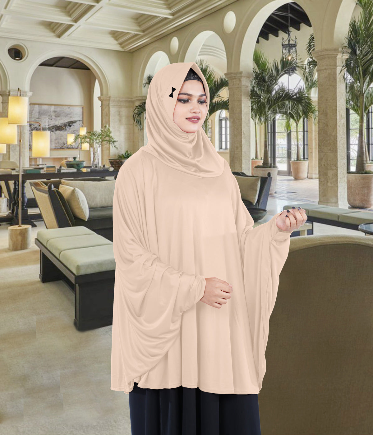 Women's Stylish Soft Rich Polyester Fabric Hanana Sleeve Hijab F Size