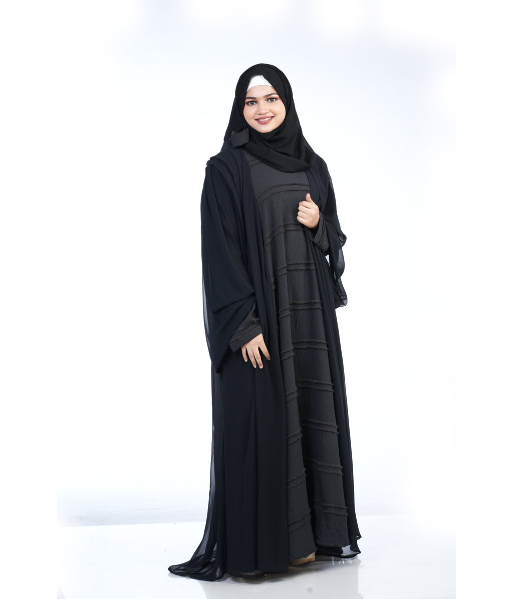 Mehar Stylish Premium Zaina Over coat Abaya 3 Pice set