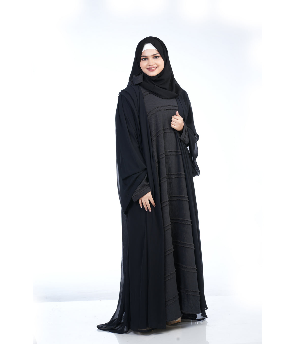 Mehar Stylish Premium Zaina Over coat Abaya 3 Pice set