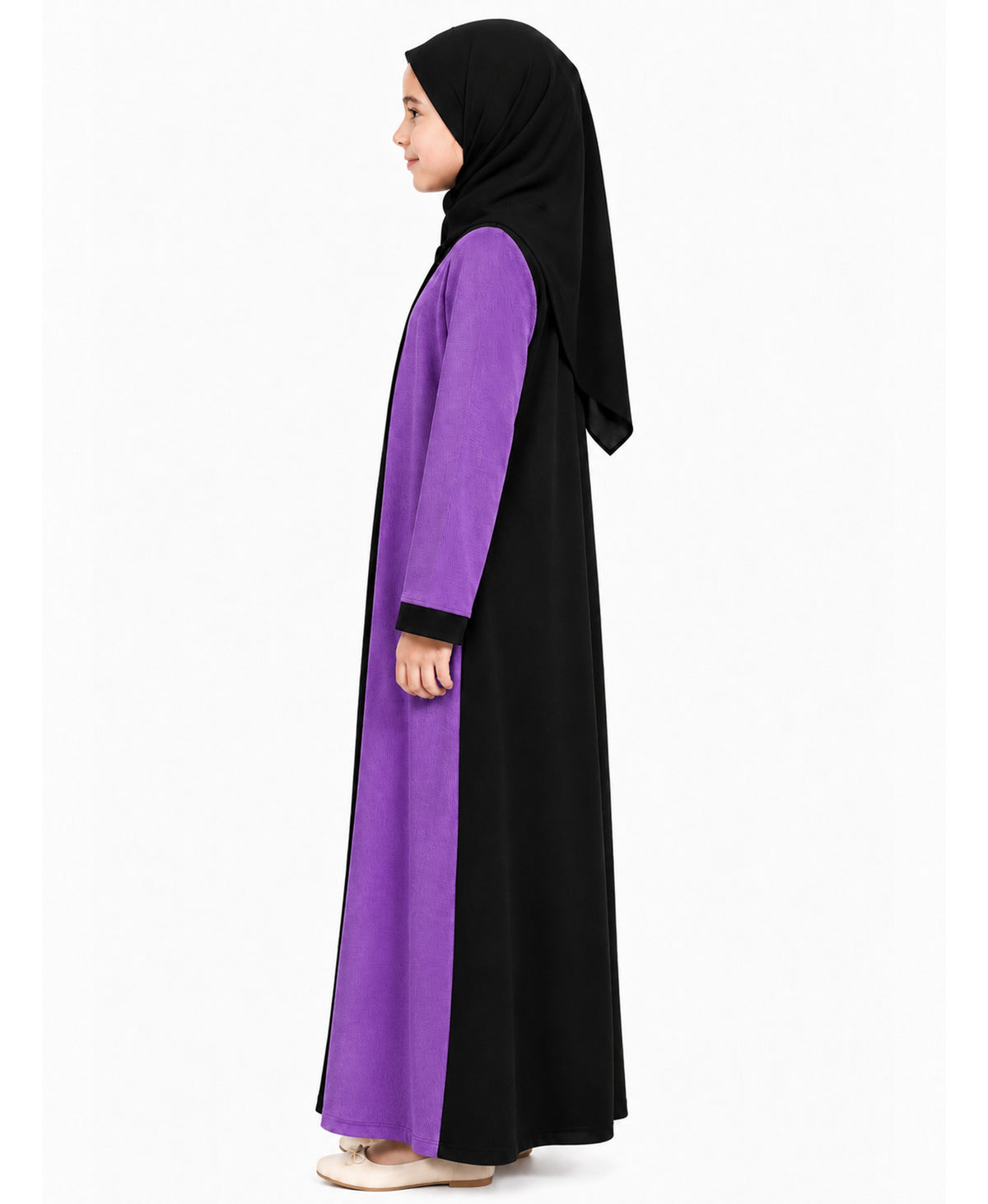 Madrasa Abaya for Girls |Violet & Black Islamic Dress |Modest Kids Wear