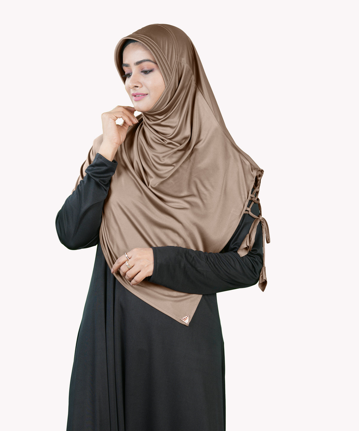 Famya Hijab Elegant Modest Hijab with Lace-Up Shoulder & Stone Embel