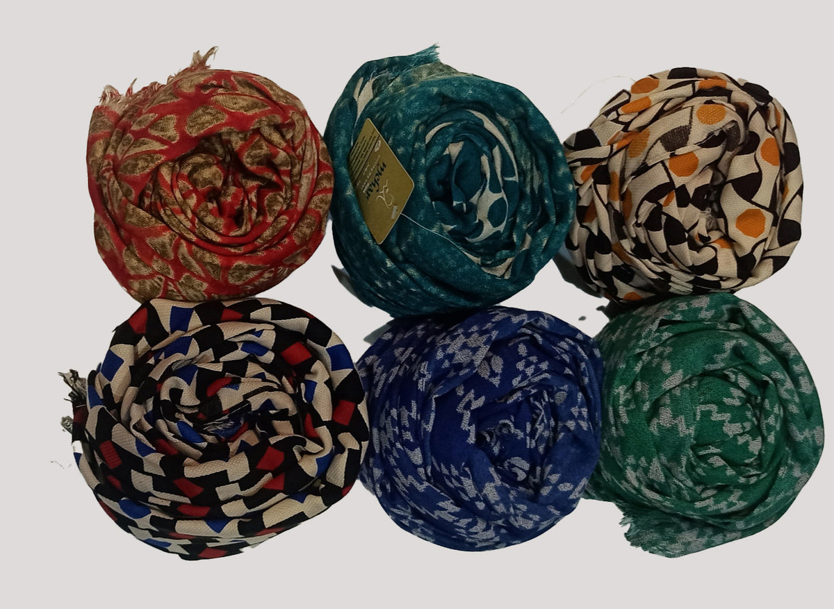 Women's Stylish Printed Multicolored Scarves (PACK OF 6)