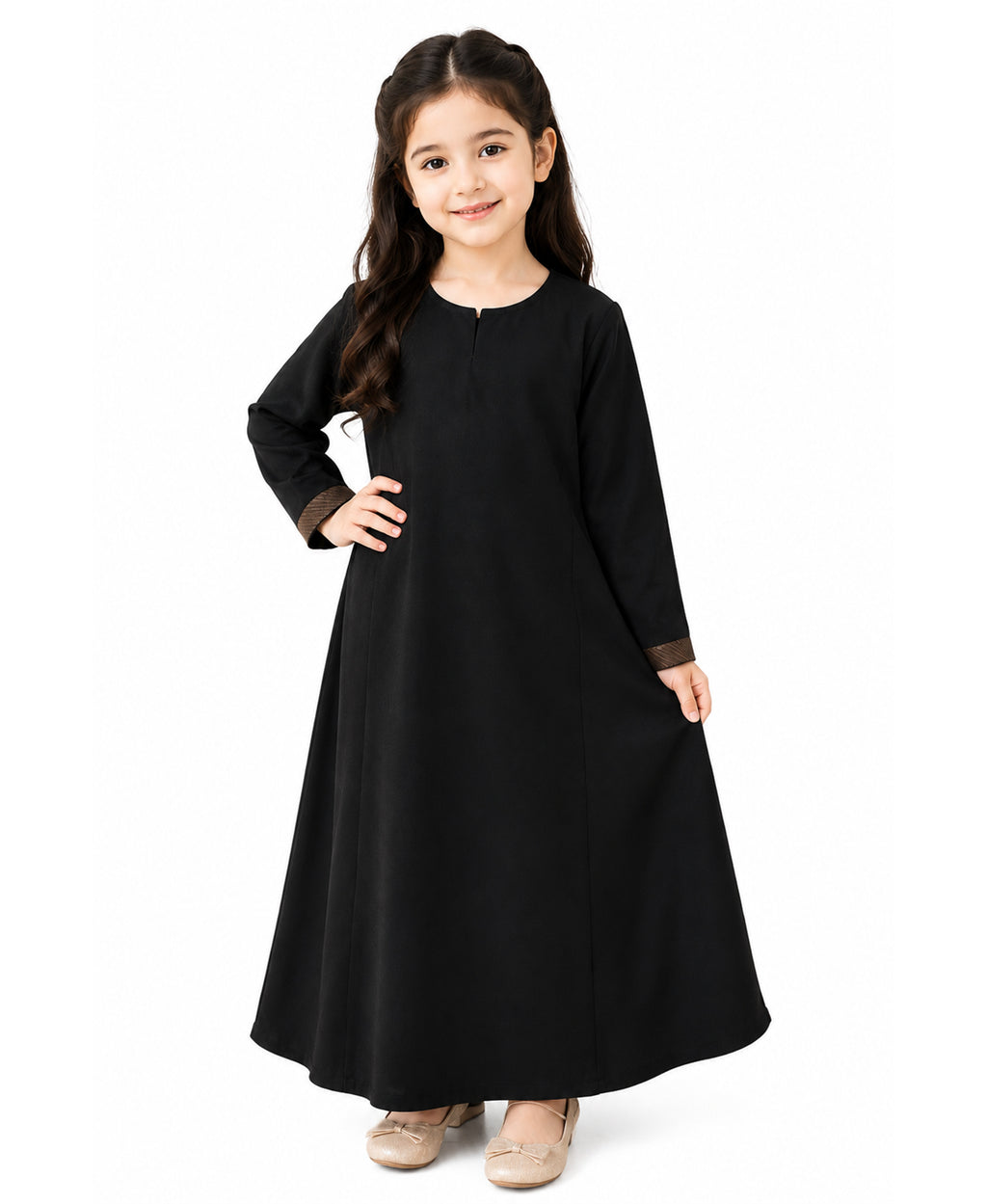 Mehar Kids Uniform Black Abaya| Modest Islamic Wear| Assorted Sleeve cuff design