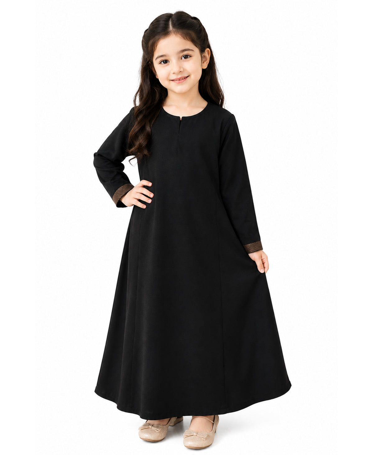 Mehar Kids Uniform Black Abaya| Modest Islamic Wear| Assorted Sleeve cuff design