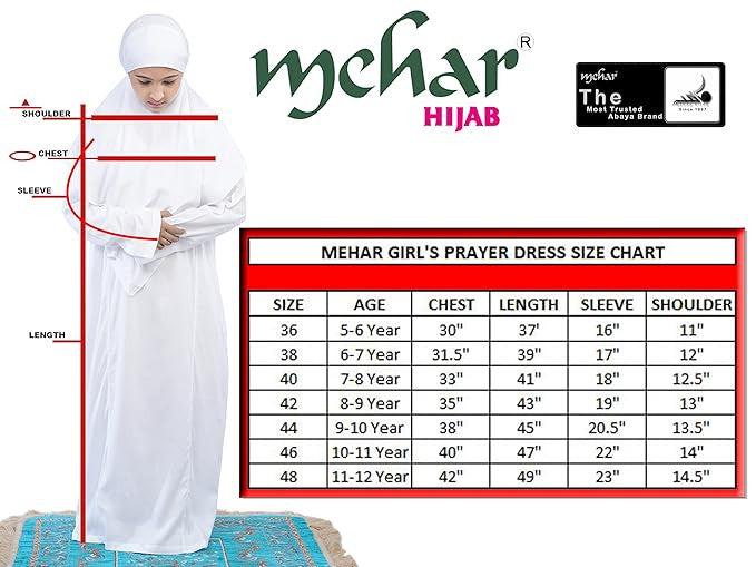 Mehar Hijab's Girls Prayer Dress Namazi dress Kids Prayer Dress White