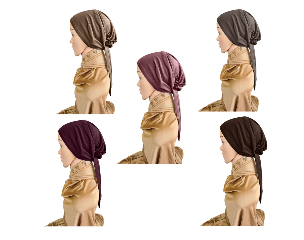 Mehar Malka T Cap – Tail Hijab Underscarf with Adjustable Back Tie | Pack of 5