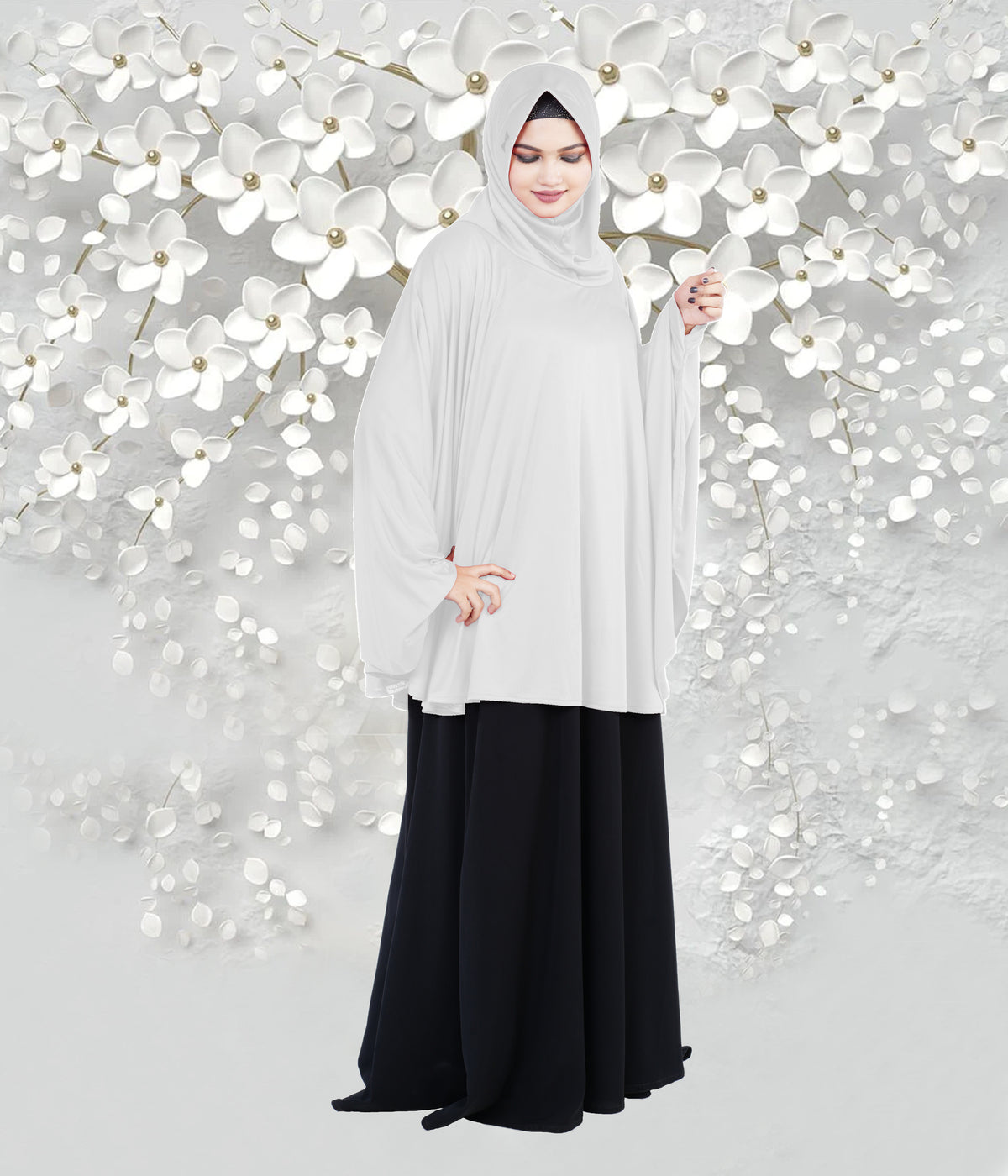Women's Stylish Soft Rich Polyester Fabric Hanana Sleeve Hijab F Size