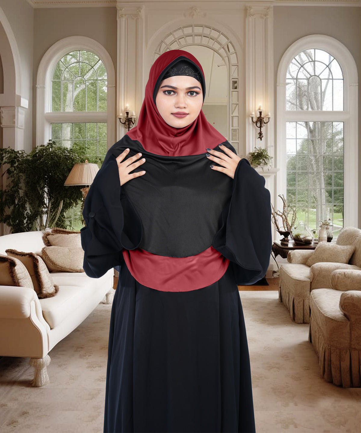 Mehar Dual-Tone Layered Elegance-Coverage-Comfort Razia Hijab