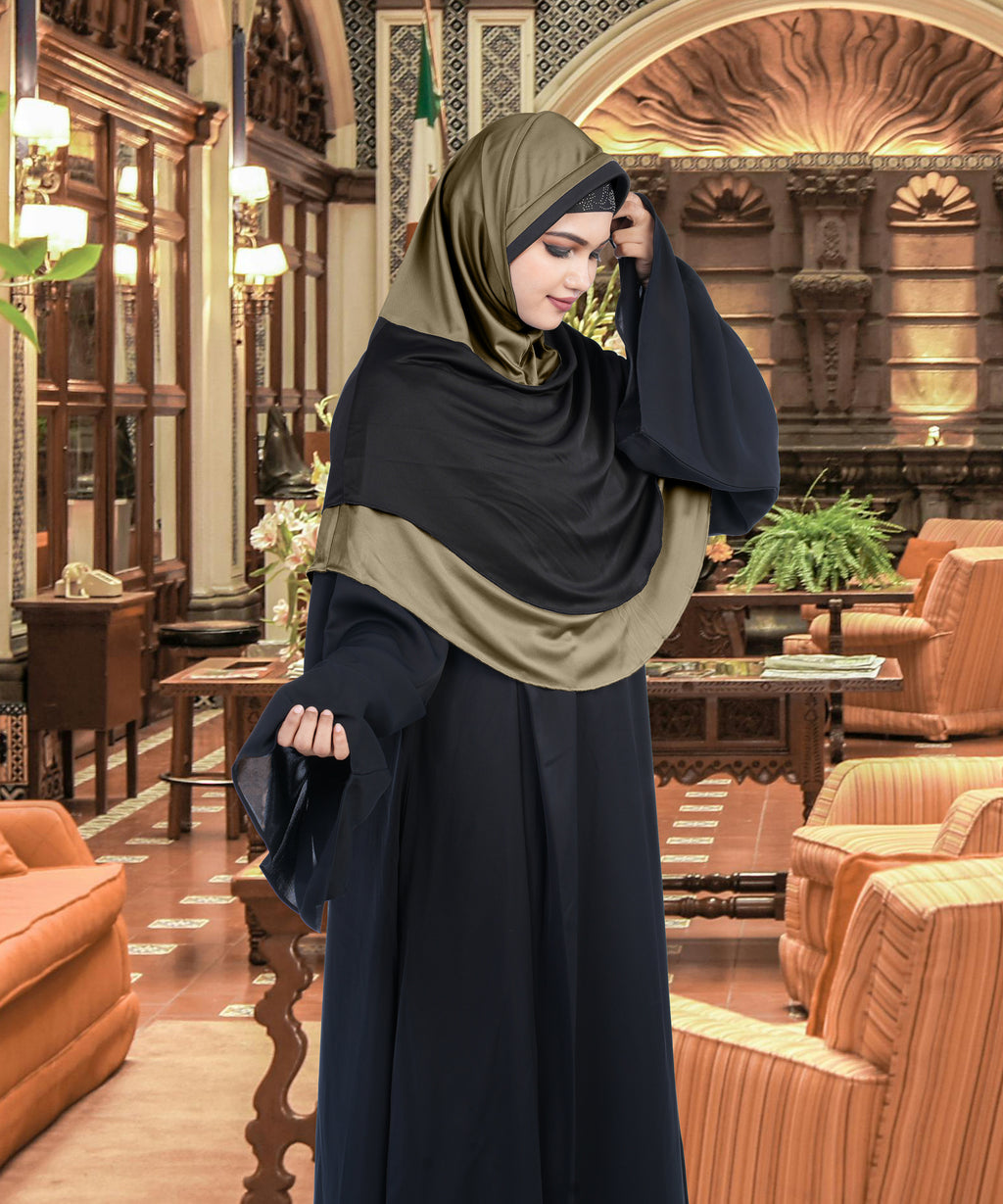 Mehar Dual-Tone Layered Elegance-Coverage-Comfort Razia Hijab